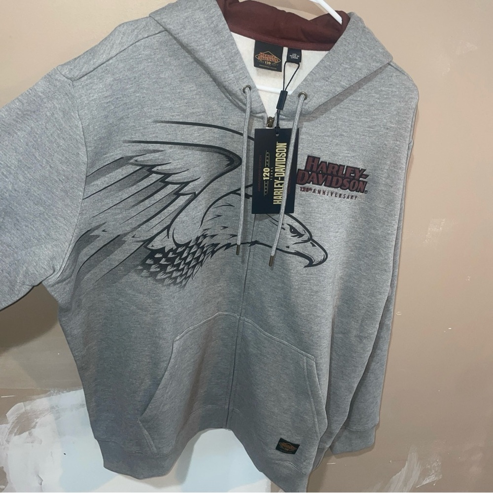 Harley Davidson 120th Anniversary Full Zip Hoodie Heather Grey Men’s Size 2XL